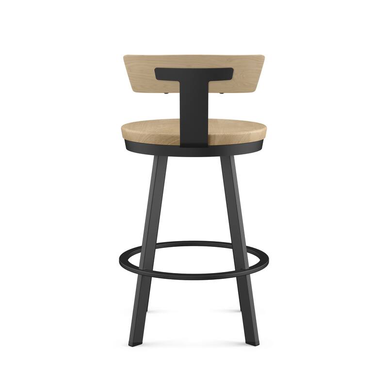 Amisco Astrid 26 in. Swivel Counter Stool with Solid Wood Seat and Backrest