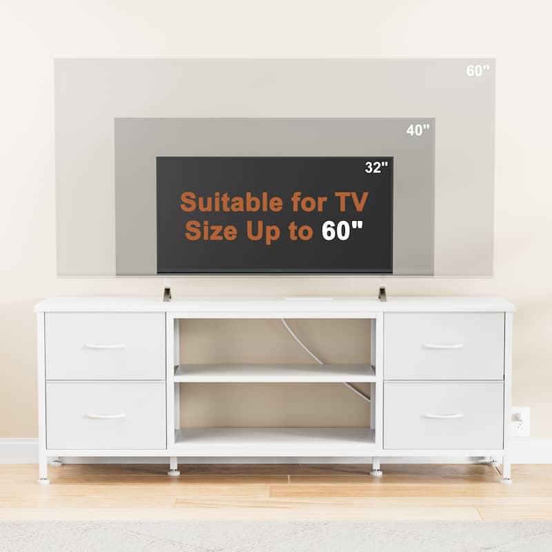 Dresser TV Stand with Power Outlet 4 Fabric Drawers for 60" TV Bedroom