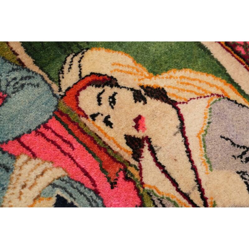 Hand Knotted Oriental 100% Wool Carpet Traditional Pictorial Multi-Colored Kashan Area Rug - 7' 0'' X 4' 4''