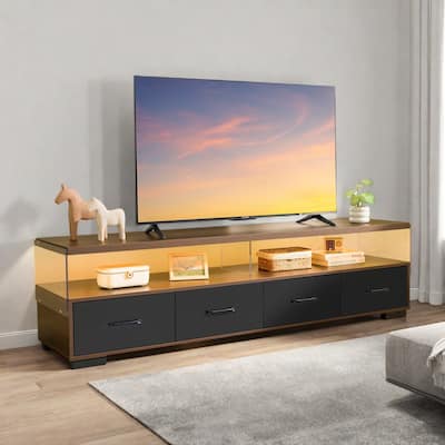 71"Modern Acrylic TV Stand with 4 Drawers and 2 Open Shelves - Sleek Media Console for Living Room