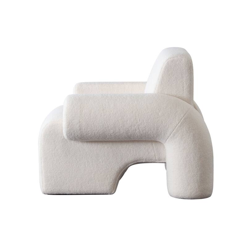 Contemporary Accent Chair, Extra Soft Ivory Sherpa Fabric, 36 Inch