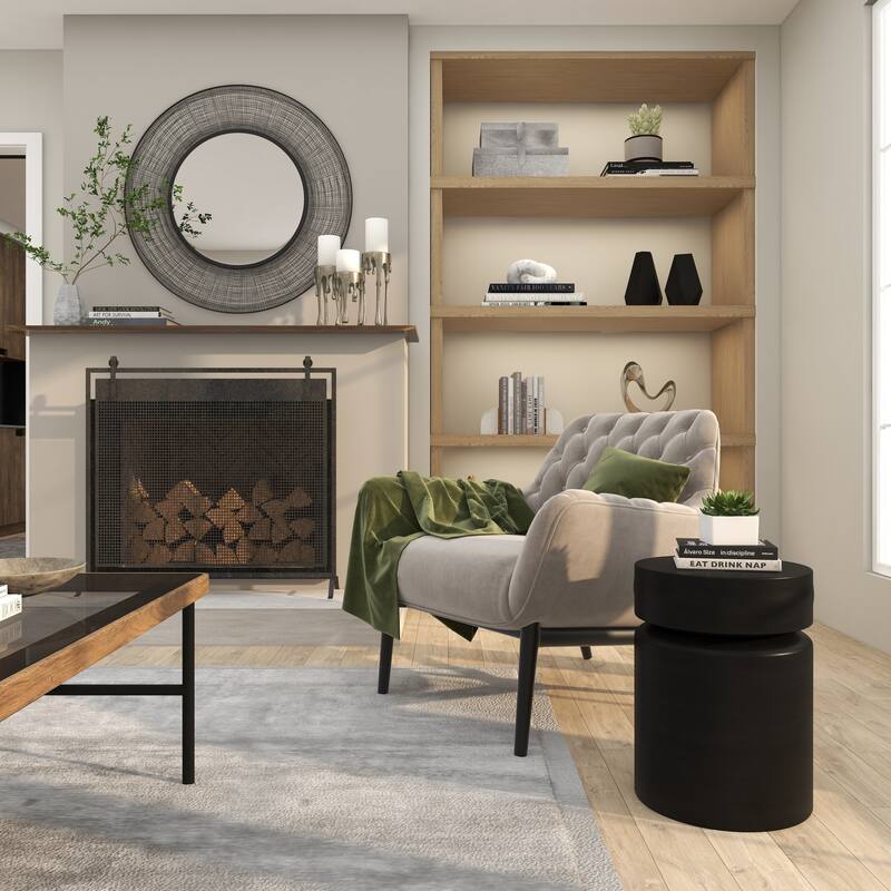 Black Metal Drum Accent Table