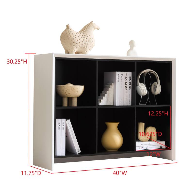 Ethan Contemporary Wood 6-Shelf Bookcase with Open Cubby Storage