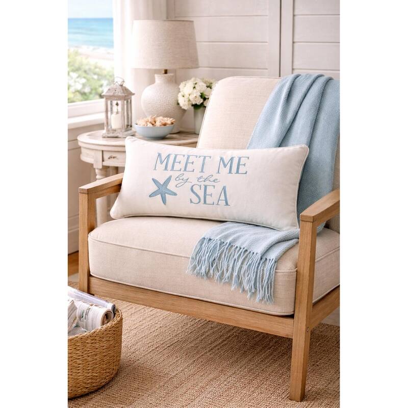 12" x 24" Meet Me At The Sea Embroidered Throw Pillow