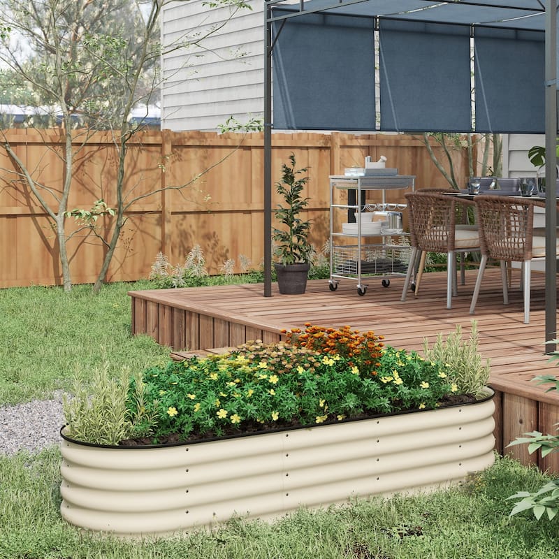 Countryside Style Garden Bed with Metal Side Panels and Corner Panels, for Backyard Patio Grow Vegetables Herb - 8' x 10'