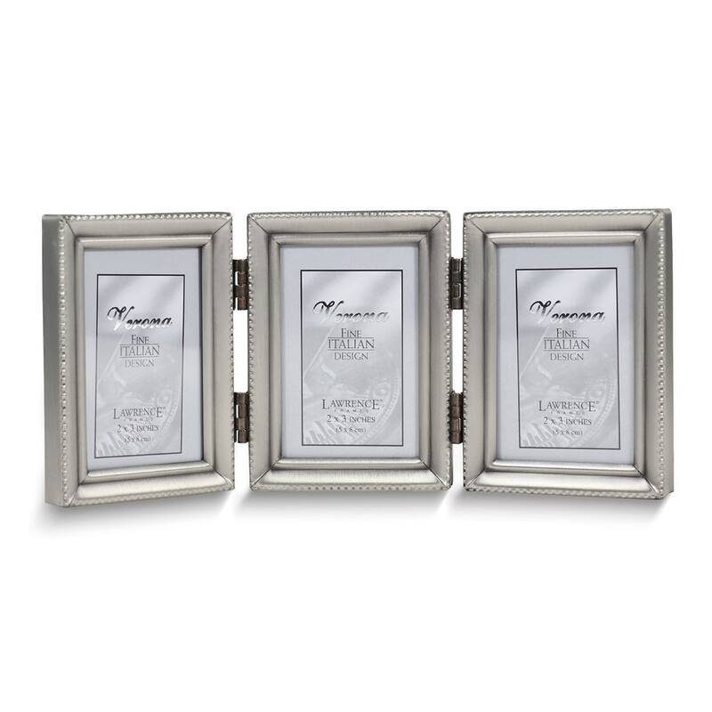 Curata Pewter Portrait Hinged Brushed and Beaded 2x3 Triple Photo Frame