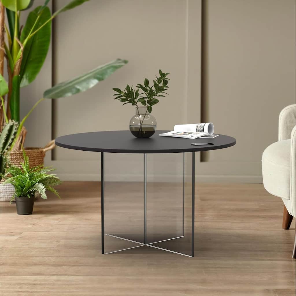 Valore Modern Wood Side End Table W Acrylic Base - Round Accent Center Coffee Table for Living Room Bedroom Home Office