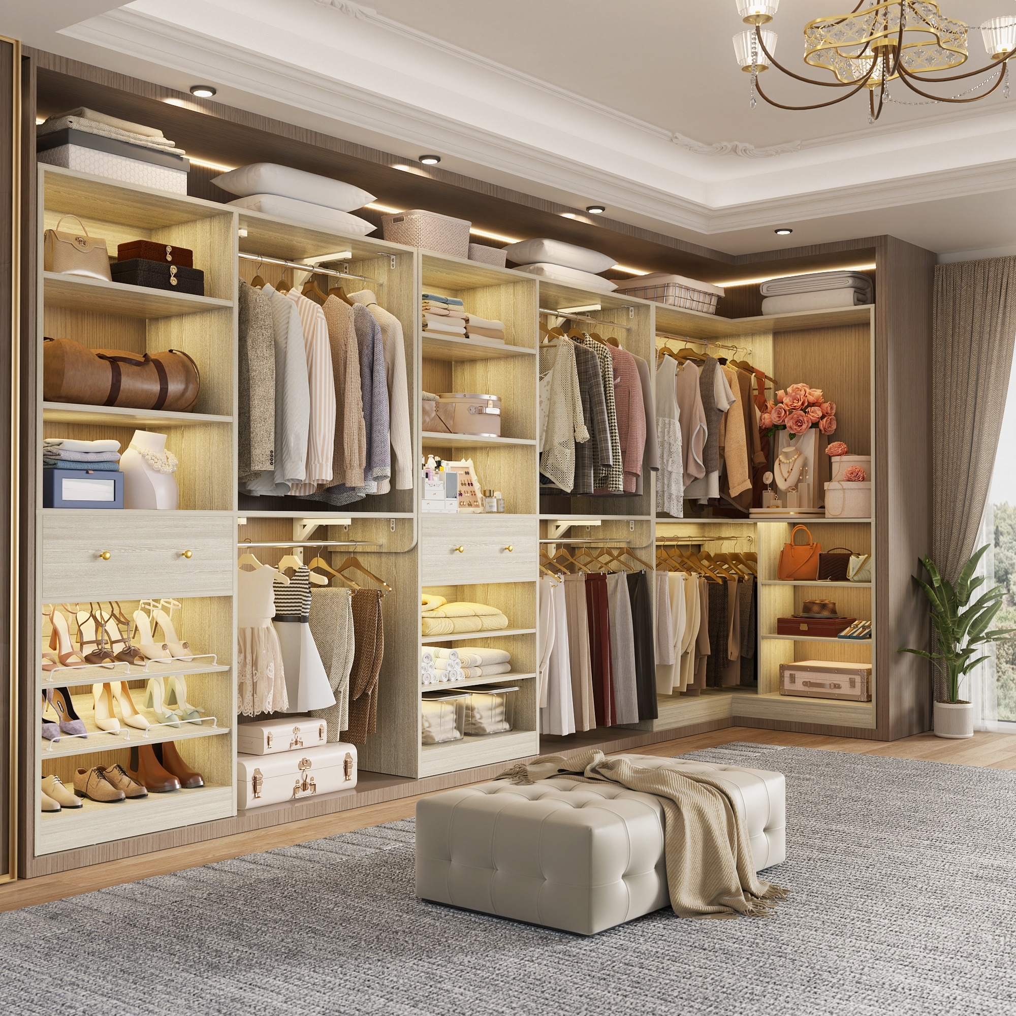 Zyntex Corner Closet System with 2 Wooden Drawers and 6 Hanging