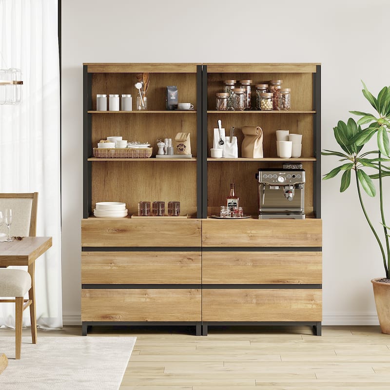 WAMPAT Modern 72" Tall Bookcase with Drawers and Open Book Shelfs, Library Book Shelf for Home Office, Living Room