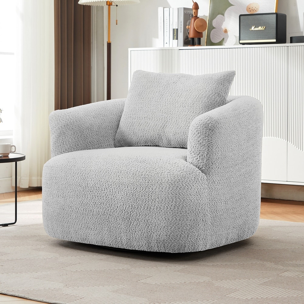 Roomfitters Modern 360 Degree Swivel Barrel Accent Chair with Pillow
