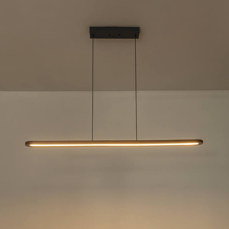 47.2 in. 1-Light Modern Farmhouse Walnut Wood Linear Dimmable Integrated LED Hanging Island Light for Dining Room