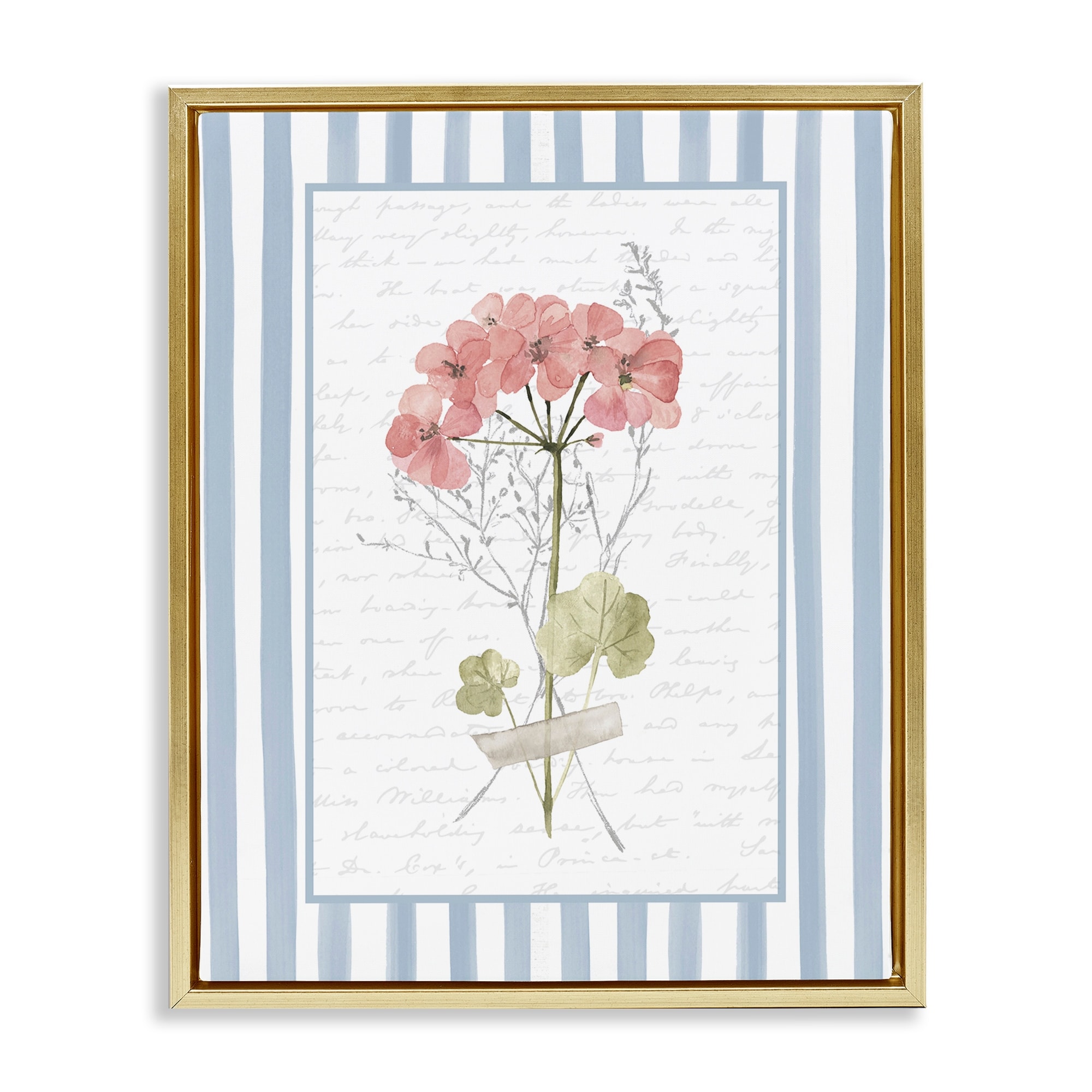 Stupell Herbs Sketch on Blue Stripes Framed Floater Canvas Wall Art Design By Lettered and Lined