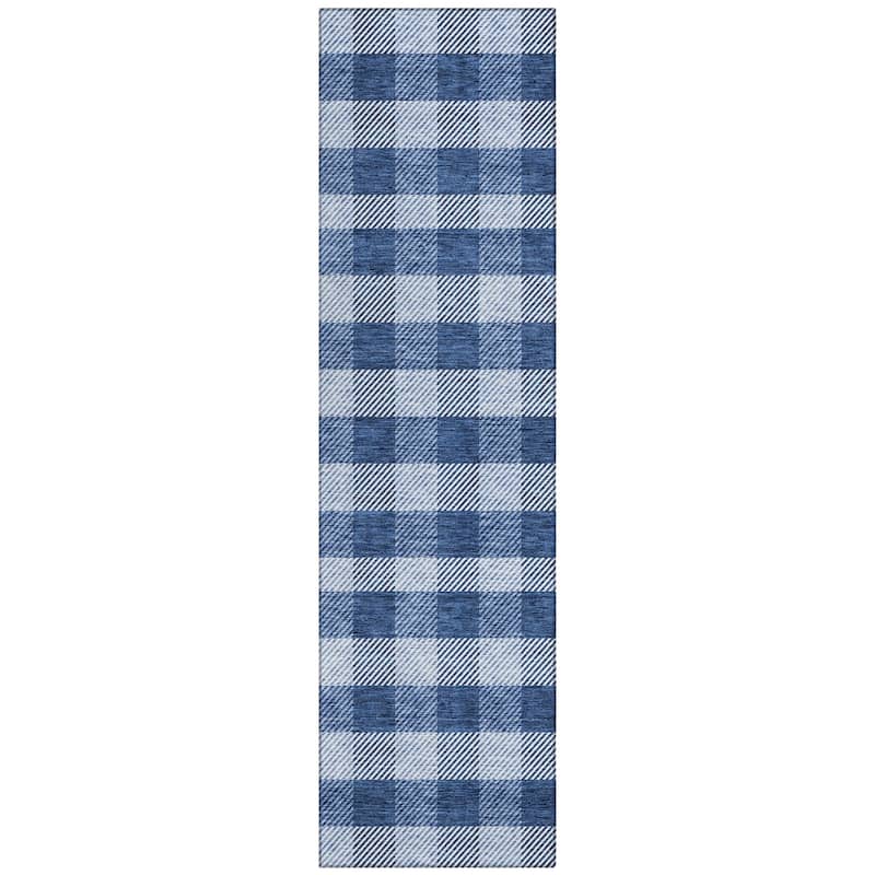Machine Washable Indoor/ Outdoor Chantille Plaid Stripe Rug