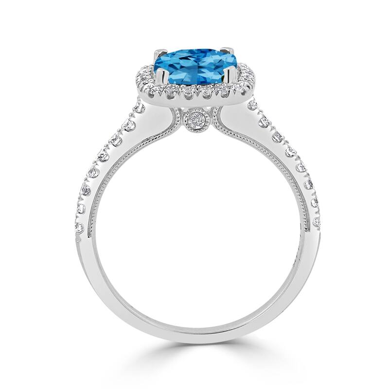 Auriya 1 7/8ct Cushion-cut Swiss Blue Topaz and Halo Diamond Engagement Ring 3/8ctw 14k Gold