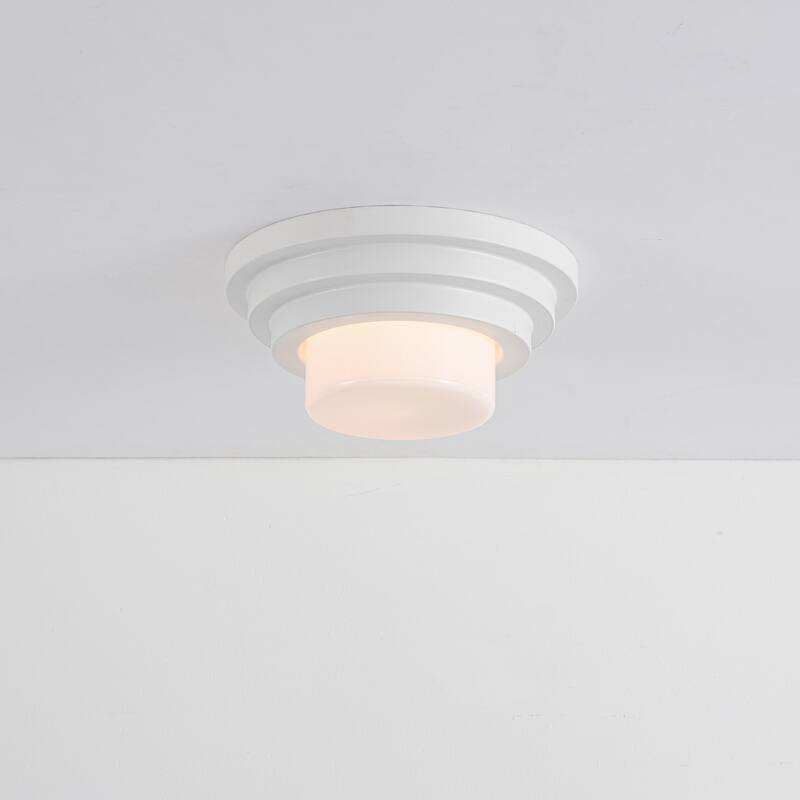 11.8" W Modern Minimalist White Cake-Shaped Tiered Milk Glass Shade Wall Light/Flush Mount Ceiling Light for Bedroom, Hallway