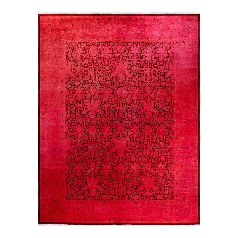 Overton Hand Knotted Wool Vintage Inspired Modern Contemporary Overdyed Pink Area Rug - 9' 3" x 12' 2"