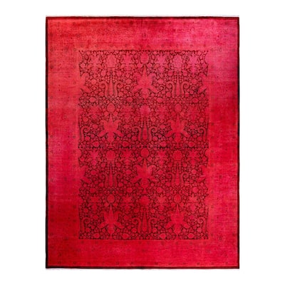 Overton Hand Knotted Wool Vintage Inspired Modern Contemporary Overdyed Pink Area Rug - 9' 3" x 12' 2"