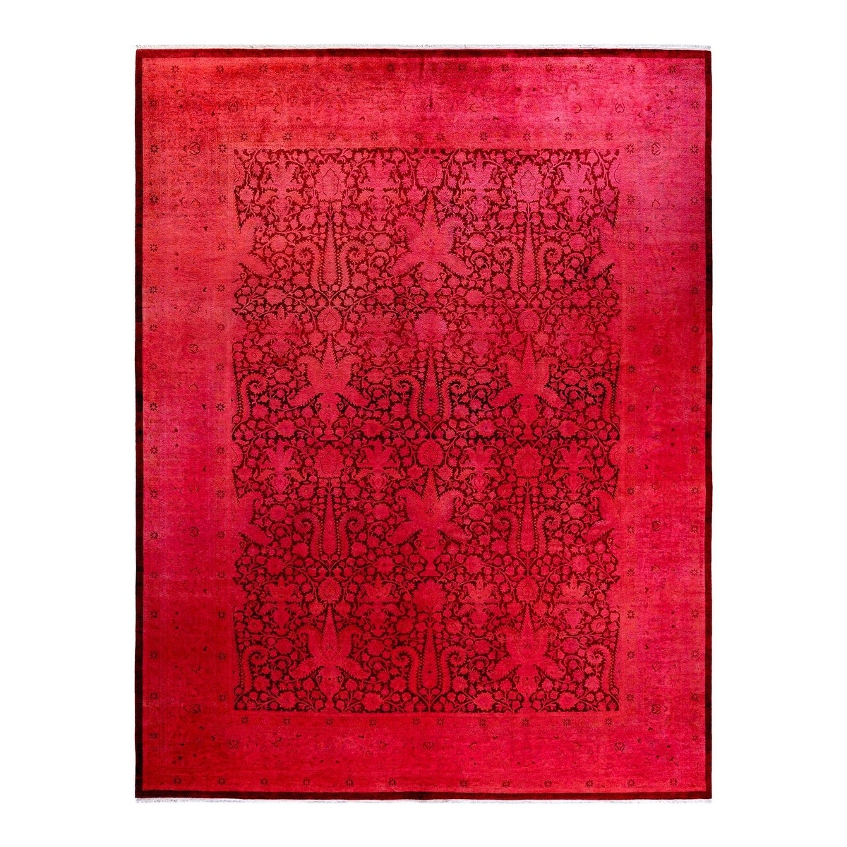 Overton Hand Knotted Wool Vintage Inspired Modern Contemporary Overdyed Pink Area Rug - 9' 3" x 12' 2"