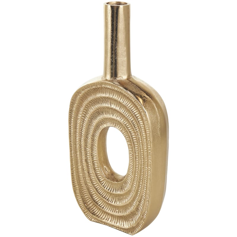 Aluminum Metal Geometric Circular Decorative Vase with Linear Etchings - Gold or Silver - Roche River Decor