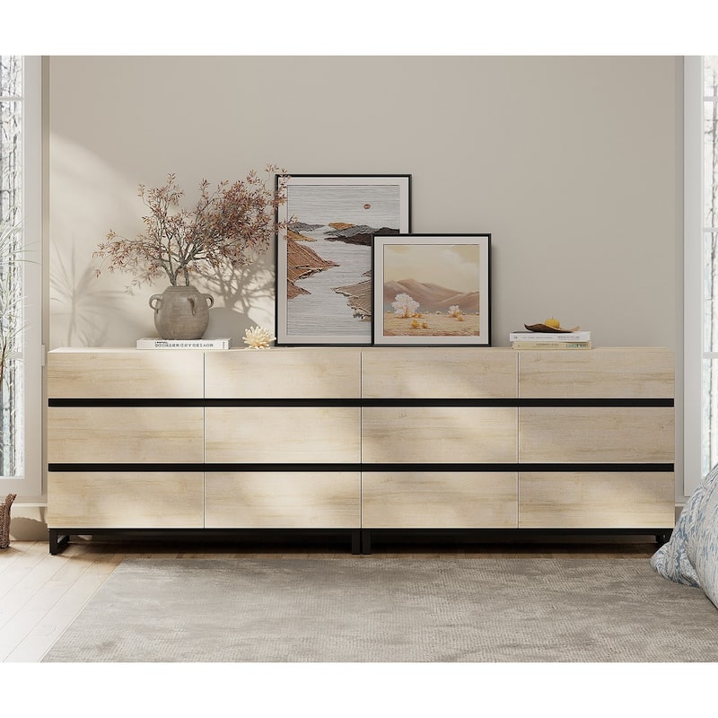 WAMPAT Dresser for Bedroom, Closet Organizers and Storage with Drawers, Chest of Drawers with Metal Base, Modern Wooden Dresser - Beige - 12-drawer