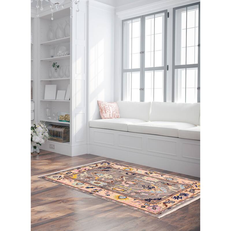 ECARPETGALLERY Hand-knotted Modern Oushak Dark Grey Wool Rug - 3'0 x 4'11