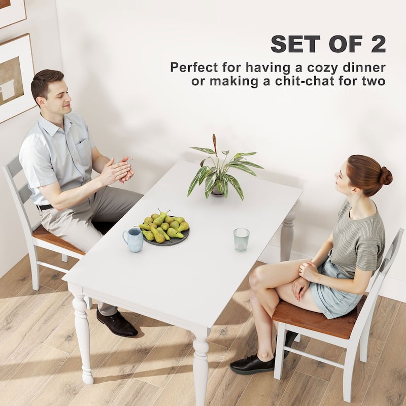 HOMCOM Dining Chairs, Set of 2 Farmhouse Kitchen & Dining Room Chairs with Open Back, Rubber Wood Seating for Living Room