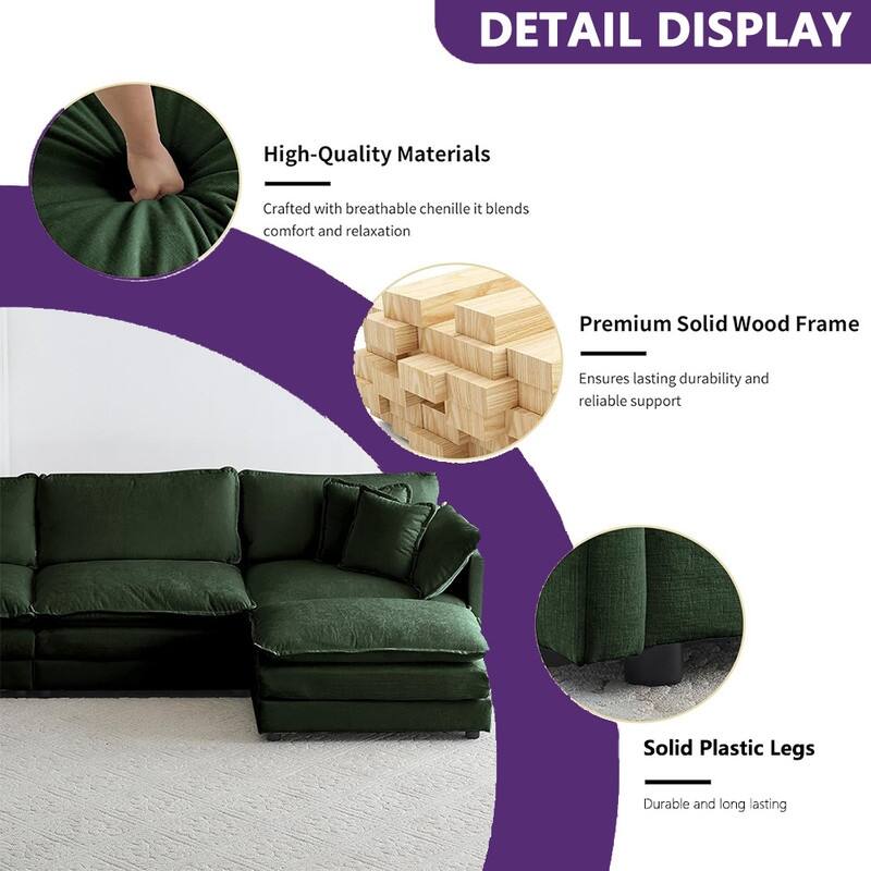 Modern Living Room Set, Upholstered Chenille Sofa with Pillows for Living Room, Chenille