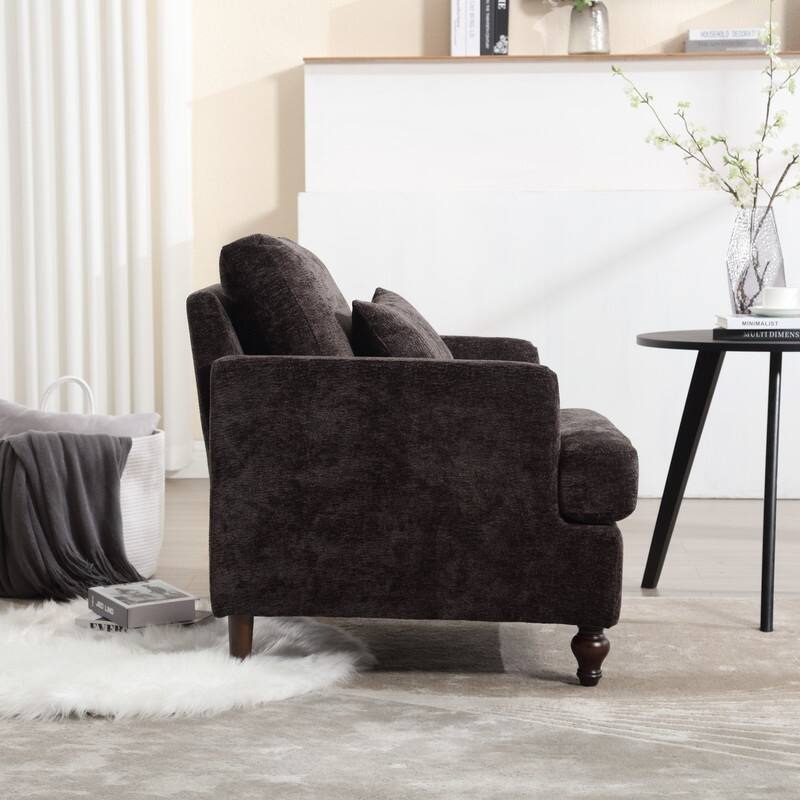 Mid Century Modern Chenille Fabric Armchair with Solid Wood Frame