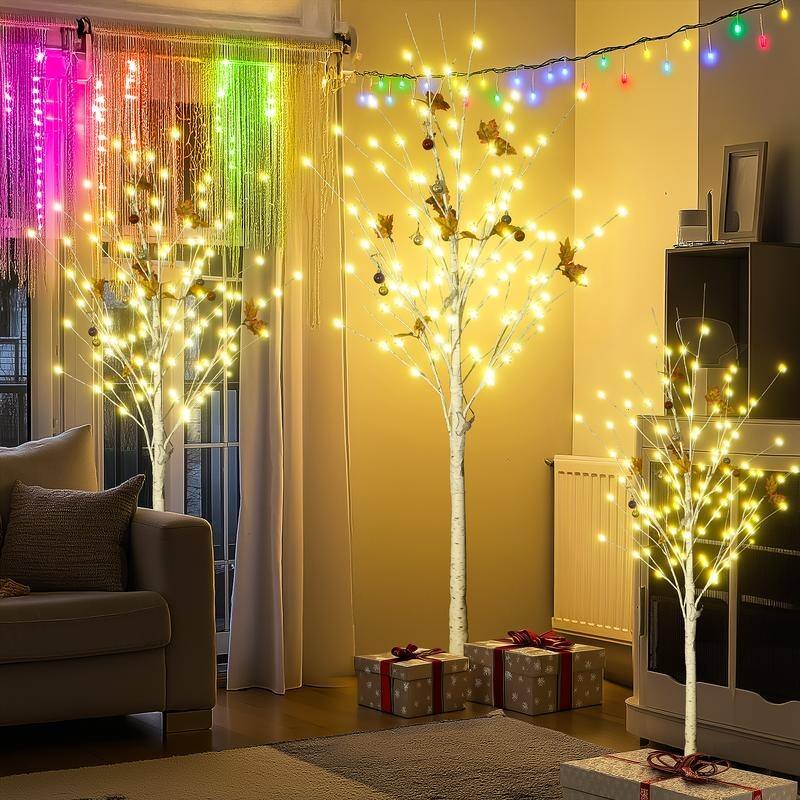 Grondin 3 Pieces Pre-Lit Christmas Lighted Artificial Birch Tree, 4FT 5FT 6FT White Lighted Birch Tree Set of 3 - Trees - overstock.com/bedbathandbeyond.com - White - Tree