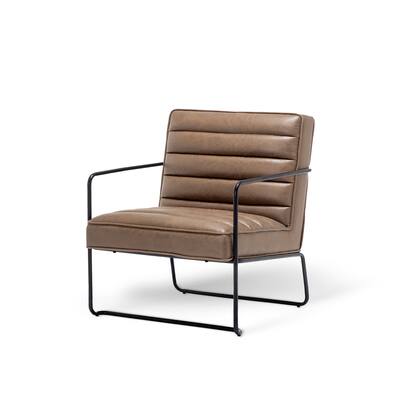 Kotter Home Brown Faux Leather Horizontal Channel Accent Chair