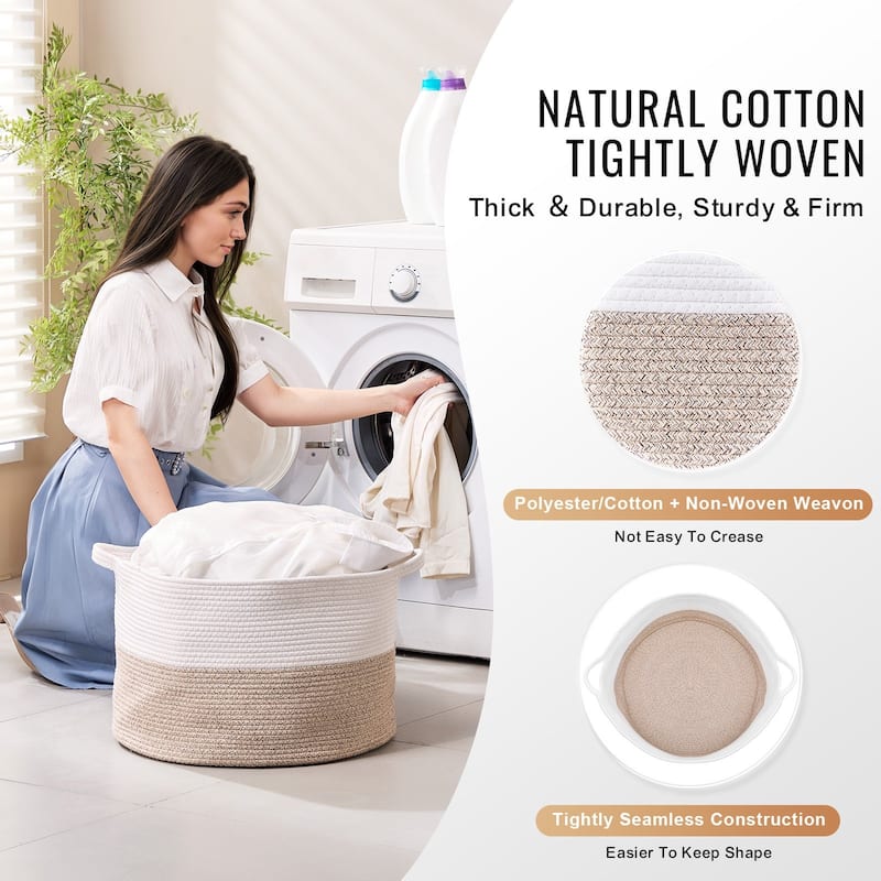 Foldable Cotton Rope Basket 67L for Laundry and Home Storage - 20 x 20 x 13 in