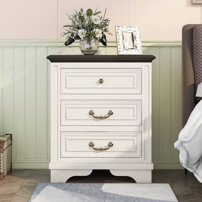 Nightstand with 3 Drawers + USB Charging Ports