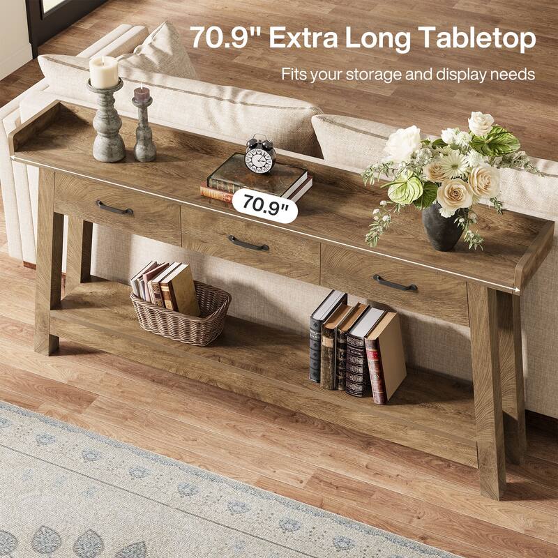 70.9-Inch Sofa Console Table with 3 Drawers, 2-Tier Entryway Table