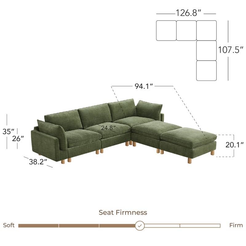 Spruce & Spring Modular Cloud Couch Sofa with Wood Legs for Living Room