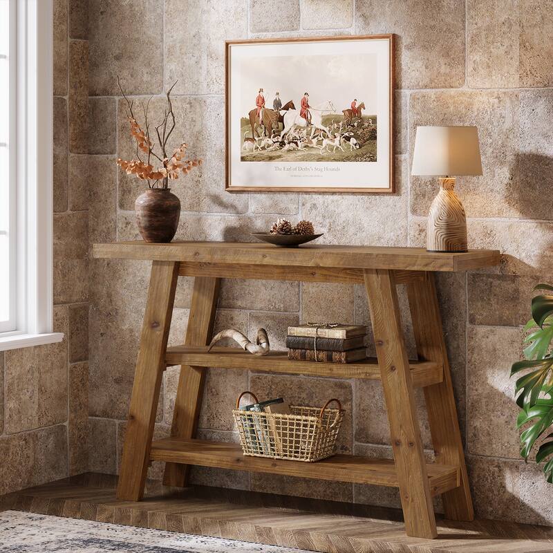 47.24" Long Farmhouse Entryway Table with 3-Tier Shelves - /