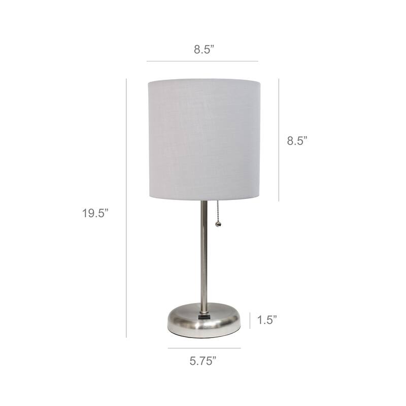 White Stick Lamp with USB charging port and Fabric Shade