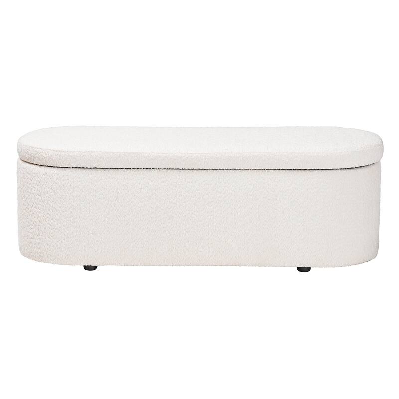 Lavina Modern White Teddy-Bear Fabric Storage Bench