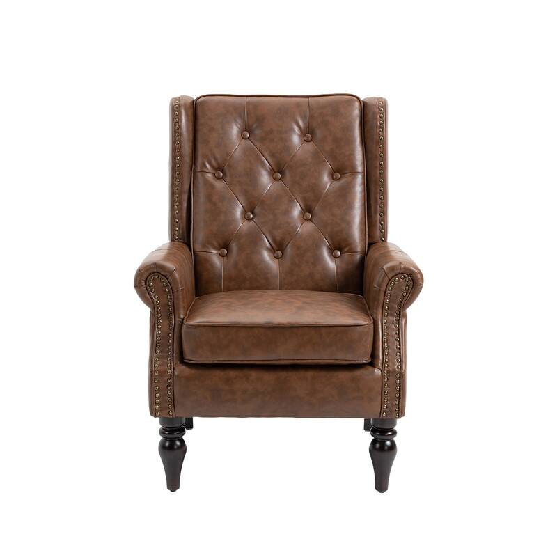 Modern Wood Frame Accent Armchair - Supportive PU Leather Lounge Chair for Living Room & Bedroom