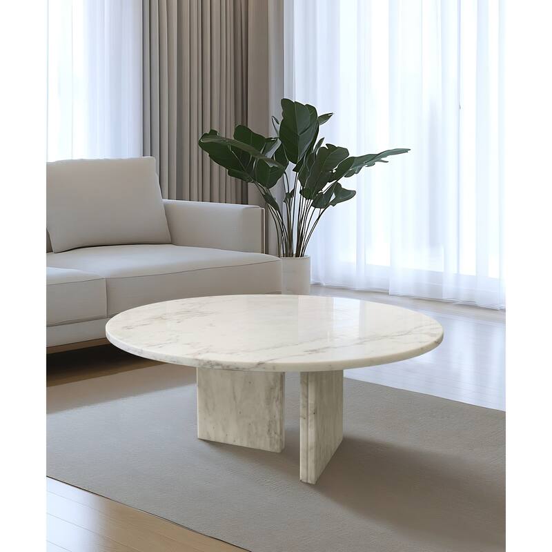 White Natural Marble Coffee Table Set Small Table Living Room Table with Natural Stone, for Living Room - Natural