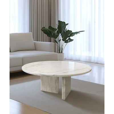 White Natural Marble Coffee Table Set Small Table Living Room Table with Natural Stone, for Living Room