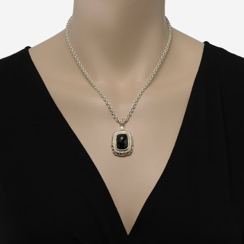 Charles Krypell Sterling Silver and 18K Yellow Gold, Black Spinel and White Diamond Pendant Necklace - 16