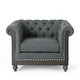 preview thumbnail 17 of 18, Castalia Chesterfield Tufted Club Chair by Christopher Knight Home - 39.00" L x 33.50" W x 28.00" H Charcoal + Black
