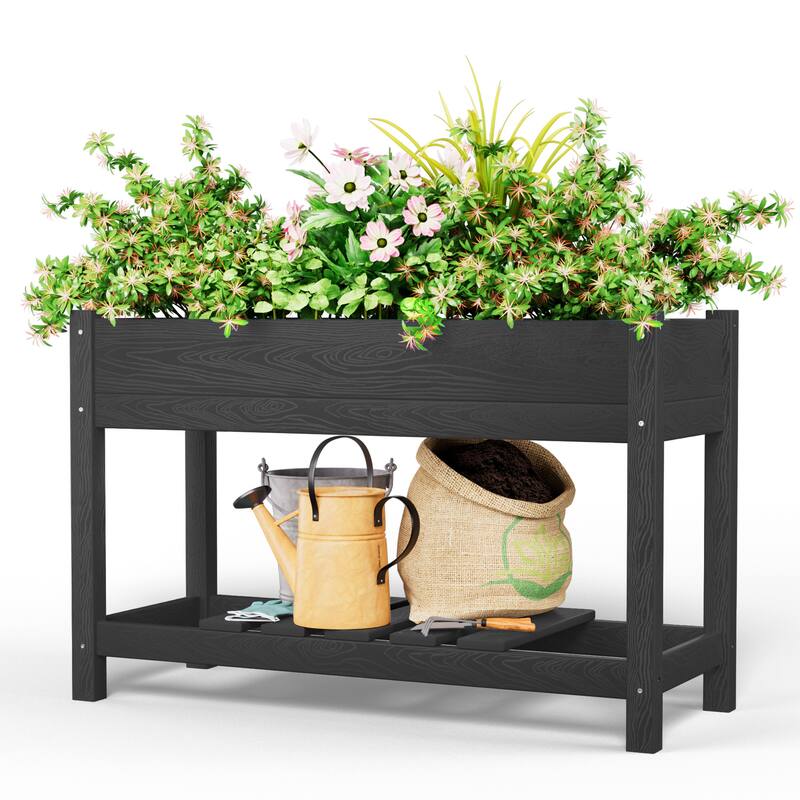 HDPE Double Layer Design Outdoor Planter With Wheels - Grey