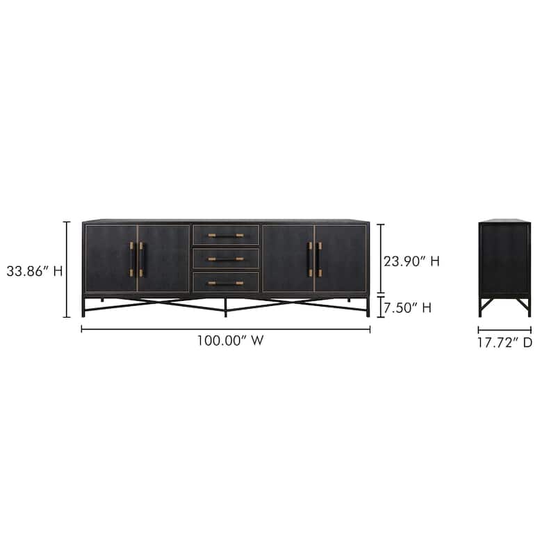 NADAAL STUDIOS Vaughn, Sideboard with Drawers, Shagreen Patterned Vegan Leather - 100"W x17.72"D x33.86"H
