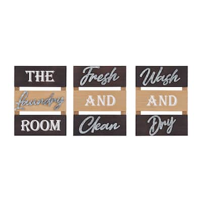 Elements Tri-Panel Wood and Metal 3-Piece Laundry Room Wall Decor Set