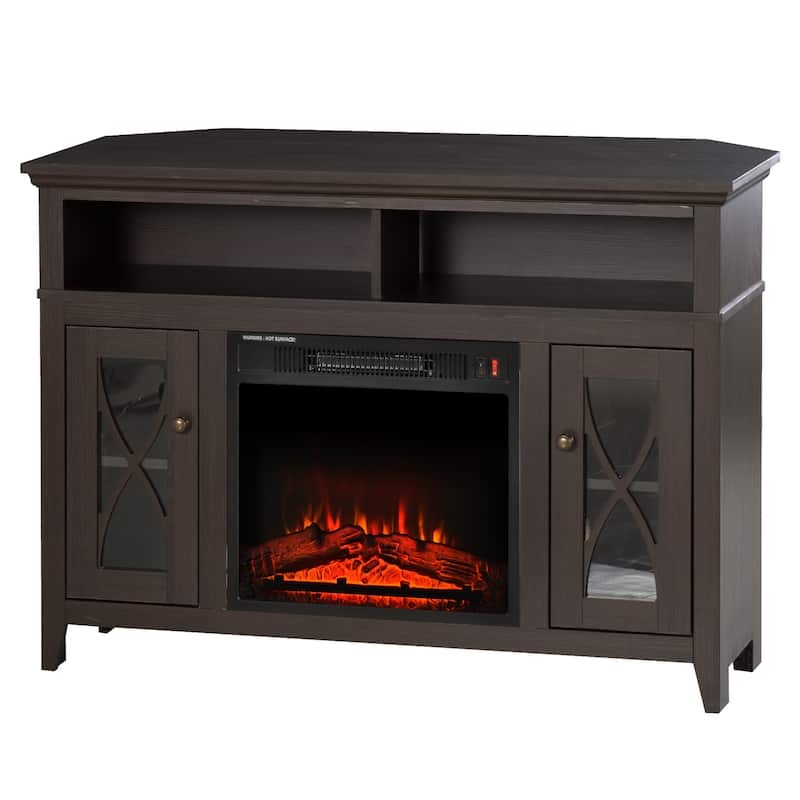 HOMCOM 2-IN-1 Wood Corner TV Stand with Media Center Console and Electric Fireplace, Fits 65'' TV