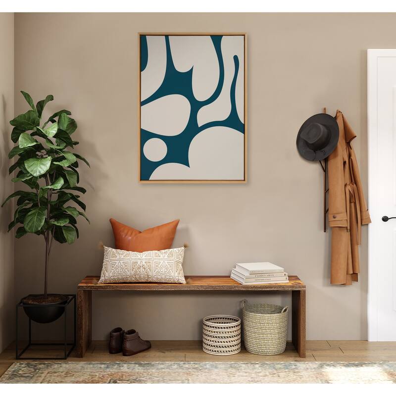 Kate and Laurel Sylvie Groovy Happy Abstract Dark Green Teal and Tan Framed Canvas by The Creative Bunch Studio