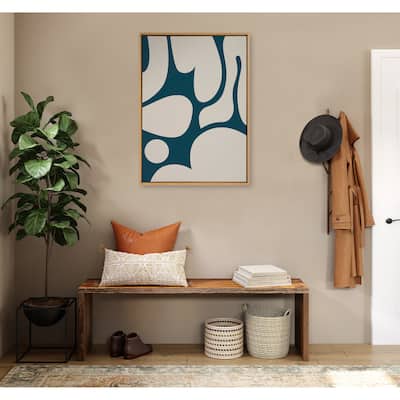 Kate and Laurel Sylvie Groovy Happy Abstract Dark Green Teal and Tan Framed Canvas by The Creative Bunch Studio
