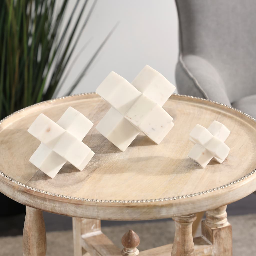 Elegant Marble Geometric Jack Sculpture (Set of 3) - White or Black