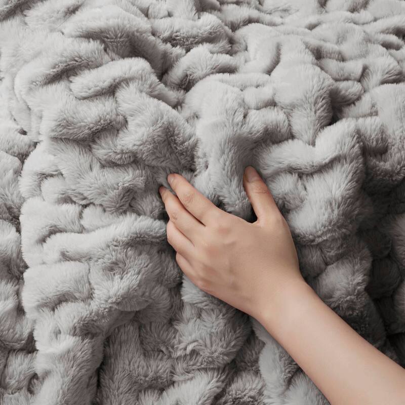 Madison Park Ruched Fur Throw